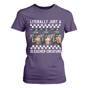 Baseball Raccoon Literally Just a Bleacher Creature T Shirt For Women Funny Trash Panda At Ballfield TS11 Purple Print Your Wear