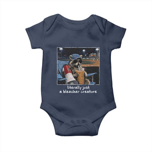 Baseball Raccoon Literally Just a Bleacher Creature Baby Onesie Funny Trash Panda Drinking Iced Coffee Ballfield TS11 Navy Print Your Wear