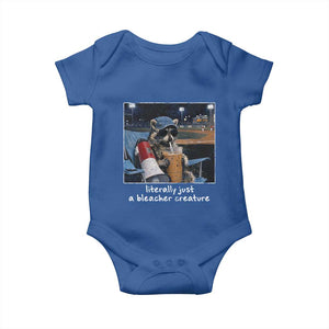 Baseball Raccoon Literally Just a Bleacher Creature Baby Onesie Funny Trash Panda Drinking Iced Coffee Ballfield TS11 Royal Blue Print Your Wear