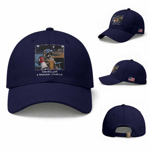 Baseball Raccoon Literally Just a Bleacher Creature Baseball Cap Funny Trash Panda Drinking Iced Coffee Ballfield TS11 Baseball Cap Universal Fit Dark Blue Print Your Wear