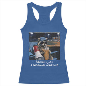Baseball Raccoon Literally Just a Bleacher Creature Racerback Tank Top Funny Trash Panda Drinking Iced Coffee Ballfield TS11 Royal Blue Print Your Wear