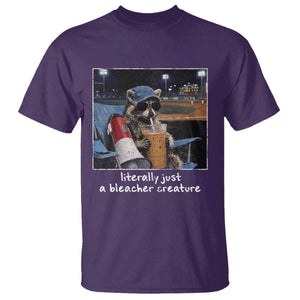Baseball Raccoon Literally Just a Bleacher Creature T Shirt Funny Trash Panda Drinking Iced Coffee Ballfield TS11 Purple Print Your Wear