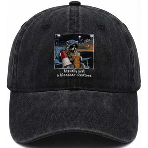 Baseball Raccoon Literally Just a Bleacher Creature Washed Cotton Baseball Cap Funny Trash Panda Drinking Iced Coffee Ballfield TS11 Print Your Wear