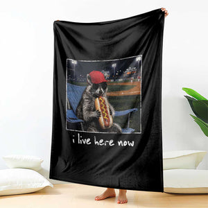 Baseball Raccoon I Live Here Now Throw Blanket Funny Trash Panda Eating Hot Dog Ballfield TS11 Print Your Wear