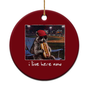 Baseball Raccoon I Live Here Now Ceramic Ornament Funny Trash Panda Eating Hot Dog Ballfield TS11 1pc Red Print Your Wear