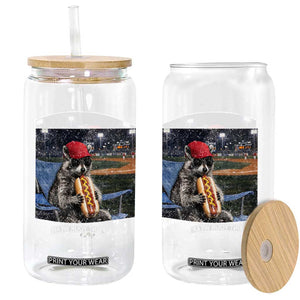 Baseball Raccoon I Live Here Now Glass Can Funny Trash Panda Eating Hot Dog Ballfield TS11 Print Your Wear