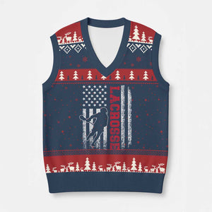 Lacrosse American Flag Lax Men 4th of July V-Neck Knit Sweater Vest TS11 Navy Red Print Your Wear