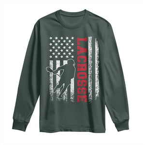 Lacrosse American Flag Lax Men 4th of July Long Sleeve Shirt TS11 Dark Forest Green Print Your Wear