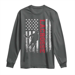 Lacrosse American Flag Lax Men 4th of July Long Sleeve Shirt TS11 Dark Heather Print Your Wear