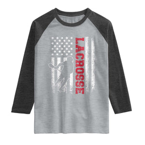 Lacrosse American Flag Lax Men 4th of July Raglan Shirt TS11 Heather Gray Heather Charcoal Print Your Wear
