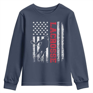 Lacrosse American Flag Lax Men 4th of July Youth Sweatshirt TS11 Navy Print Your Wear