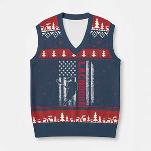 Lacrosse American Flag Lax Women 4th of July V-Neck Knit Sweater Vest TS11 Navy Red Print Your Wear