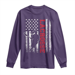 Lacrosse American Flag Lax Women 4th of July Long Sleeve Shirt TS11 Purple Print Your Wear