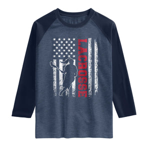 Lacrosse American Flag Lax Women 4th of July Raglan Shirt TS11 Heather Denim Navy Print Your Wear