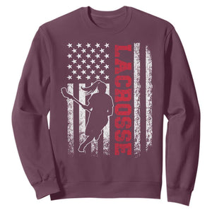Lacrosse American Flag Lax Women 4th of July Sweatshirt TS11 Maroon Print Your Wear