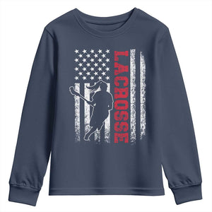 Lacrosse American Flag Lax Women 4th of July Youth Sweatshirt TS11 Navy Print Your Wear