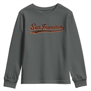 San Francisco Sports Script Retro Baseball Lovers Proud City Youth Sweatshirt TS11 Dark Heather Print Your Wear