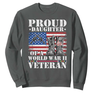 Proud Daughter Of A World War II Veteran Sweatshirt American Flag Army Boots TS11 Dark Heather Print Your Wear