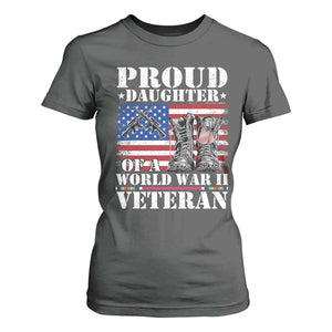 Proud Daughter Of A World War II Veteran T Shirt For Women American Flag Army Boots TS11 Dark Heather Print Your Wear