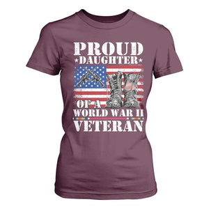 Proud Daughter Of A World War II Veteran T Shirt For Women American Flag Army Boots TS11 Maroon Print Your Wear