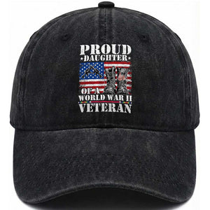 Proud Daughter Of A World War II Veteran Washed Cotton Baseball Cap American Flag Army Boots TS11 Washed Cap Universal Fit Black Print Your Wear