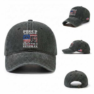 Proud Daughter Of A World War II Veteran Washed Cotton Baseball Cap American Flag Army Boots TS11 Washed Cap Universal Fit Dark Green Print Your Wear