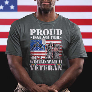 Proud Daughter Of A World War II Veteran T Shirt American Flag Army Boots TS11 Dark Heather Print Your Wear