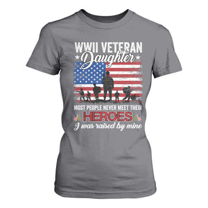 WWII Veteran Daughter Most People Never Meet Their Heroes I Was Raised By Mine T Shirt For Women American Flag TS11 Charcoal Print Your Wear