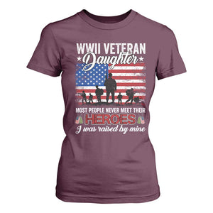 WWII Veteran Daughter Most People Never Meet Their Heroes I Was Raised By Mine T Shirt For Women American Flag TS11 Maroon Print Your Wear