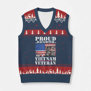 Proud Daughter Of A Vietnam Veteran V-Neck Knit Sweater Vest American Flag Army Boots TS11 Navy Red Print Your Wear
