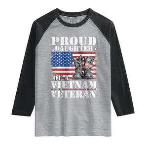 Proud Daughter Of A Vietnam Veteran Raglan Shirt American Flag Army Boots TS11 Heather Gray/Black Print Your Wear