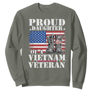 Proud Daughter Of A Vietnam Veteran Sweatshirt American Flag Army Boots TS11 Military Green Print Your Wear