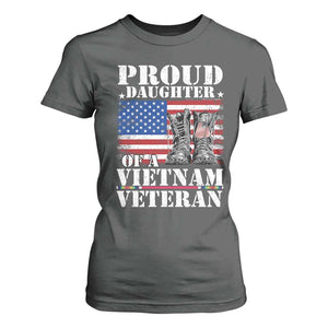 Proud Daughter Of A Vietnam Veteran T Shirt For Women American Flag Army Boots TS11 Dark Heather Print Your Wear