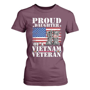 Proud Daughter Of A Vietnam Veteran T Shirt For Women American Flag Army Boots TS11 Maroon Print Your Wear