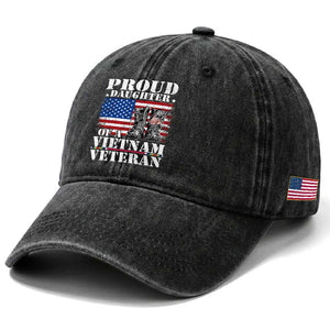 Proud Daughter Of A Vietnam Veteran Washed Cotton Baseball Cap American Flag Army Boots TS11 Print Your Wear