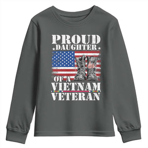 Proud Daughter Of A Vietnam Veteran Youth Sweatshirt American Flag Army Boots TS11 Dark Heather Print Your Wear