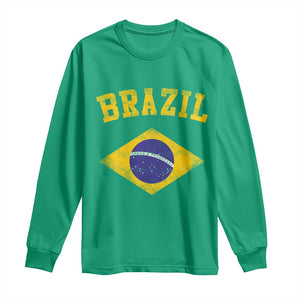 Vintage Brazil Flag Patriotic Brazilian Pride Long Sleeve Shirt TS11 Irish Green Print Your Wear
