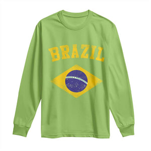 Vintage Brazil Flag Patriotic Brazilian Pride Long Sleeve Shirt TS11 Lime Print Your Wear