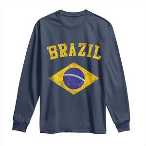 Vintage Brazil Flag Patriotic Brazilian Pride Long Sleeve Shirt TS11 Navy Print Your Wear