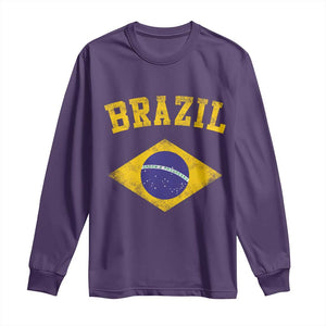 Vintage Brazil Flag Patriotic Brazilian Pride Long Sleeve Shirt TS11 Purple Print Your Wear