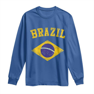 Vintage Brazil Flag Patriotic Brazilian Pride Long Sleeve Shirt TS11 Royal Blue Print Your Wear
