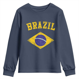 Vintage Brazil Flag Patriotic Brazilian Pride Youth Sweatshirt TS11 Navy Print Your Wear