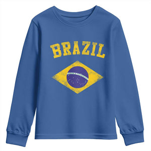 Vintage Brazil Flag Patriotic Brazilian Pride Youth Sweatshirt TS11 Royal Blue Print Your Wear