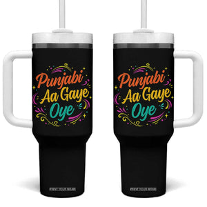 Punjabi Aa Gaye Oye Tumbler With Handle Funny Indian Holi Gifts TS11 One Size: 40 oz Black Print Your Wear