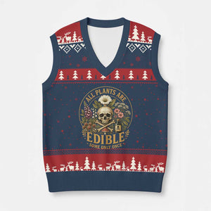 All Plants Are Edible Some Only Once V-Neck Knit Sweater Vest Funny Botany Gardeners TS11 Navy Red Print Your Wear