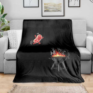 Funny BBQ Steak Meme Cute Meat Jumping Into Grill Throw Blanket TS11 Print Your Wear