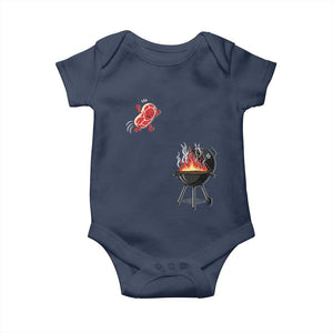 Funny BBQ Steak Meme Cute Meat Jumping Into Grill Baby Onesie TS11 Navy Print Your Wear