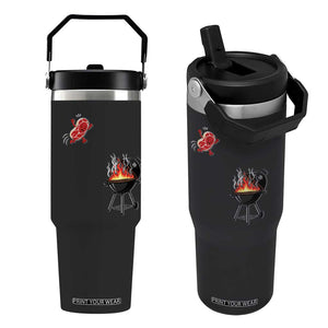 Funny BBQ Steak Meme Cute Meat Jumping Into Grill Flip Straw Tumbler TS11 One Size: 30 oz Black Print Your Wear