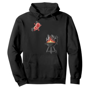 Funny BBQ Steak Meme Cute Meat Jumping Into Grill Hoodie TS11 Black Print Your Wear