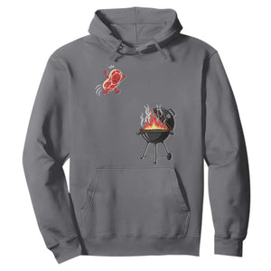 Funny BBQ Steak Meme Cute Meat Jumping Into Grill Hoodie TS11 Charcoal Print Your Wear